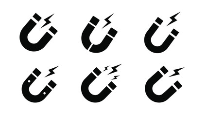 Black magnet icons with lightning bolts a striking visual silhouette © MDRAYHAN