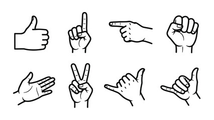 Fototapeta premium Various hand gestures depicted in simple black and white silhouette
