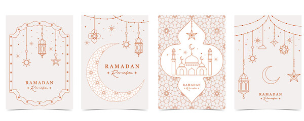 Elegant Ramadan Poster Collection with Islamic Lantern Line Art