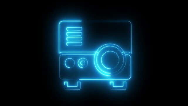 glowing neon presentation, movie ,film ,media projector on a black background . 4k motion video animation.