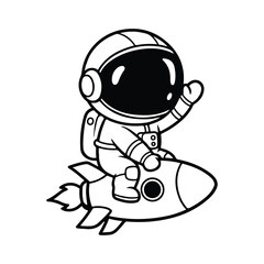 Fototapeta premium Simple astronaut mascot flying rocket creative space exploration outline illustration