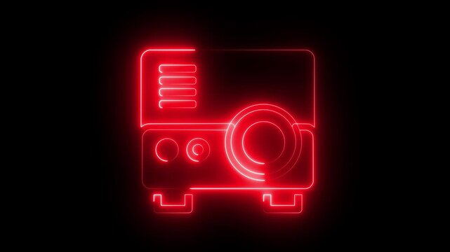 glowing neon presentation, movie ,film ,media projector on a black background . 4k motion video animation.