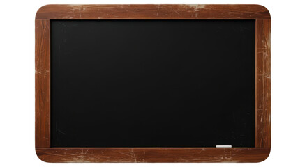 Empty black chalkboard with a vintage wooden frame for school. Isolated on transparent background, png