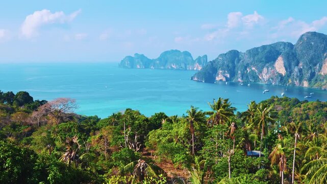 Aerial view to Ao Tonsai pier in Koh Phi phi island, Thailand