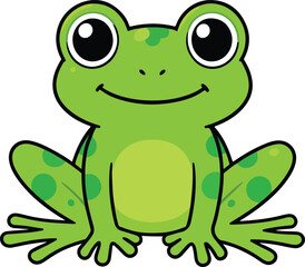Obraz premium Cute cartoon frog with big eyes and smiling face, playful green animal illustration for kids