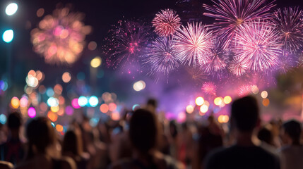 Penghu Fireworks Festival, Vibrant fireworks above festive crowd and city lights during Penghu Fireworks Festival night celebration