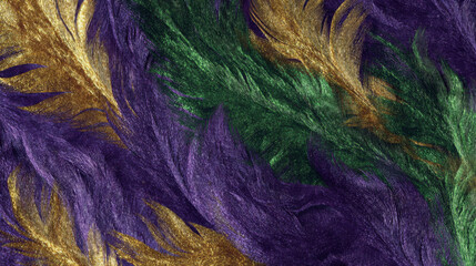 Fototapeta premium Colorful texture background inspired by Mardi Gras traditions with shades of purple, gold, and green in flowing patterns
