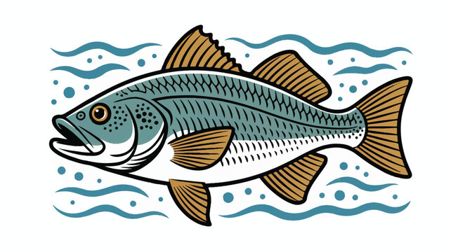 A stylized illustration of a red drum fish swimming in blue water (1)_traced