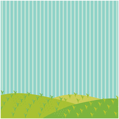 ストライプの空と草原のシンプル背景イラスト