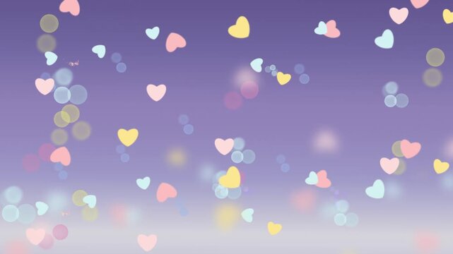 Glitter bubbles and heart love particles 4k purple background material for loop playback