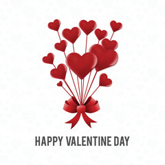 Valentine&rsquo;s Day Overlay with Red Heart Balloons, Ribbon Bow, and Faint Heart Pattern on Light Background