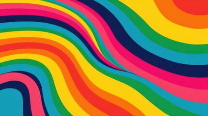 Obraz premium Colorful abstract wave pattern with vibrant curved stripes in rainbow hues.