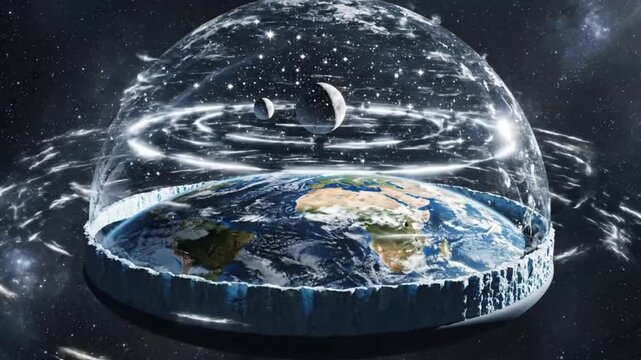 Stunning Earth in space with protective dome and celestial bodies