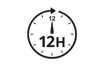 Twelve hour countdown timer clock icon symbol interface time management concept, deadline reminder illustration for productivity apps, schedule planning, time tracking, workflow control, minimal monoc