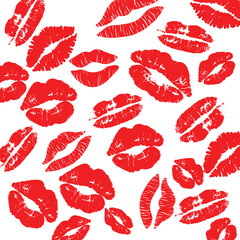 Red Lipstick Kiss Marks Seamless Pattern, Romantic Lips Print Vector for Cosmetic, Love, Fashion, Beauty, and Valentine Designs. Sexy Lips Illustration.