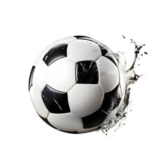 Realistic soccer ball with grass stains and motion blur effect, Isolated to Transparent Background
