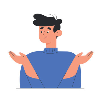 Man shrugging with raised hands showing confusion gesture vector illustration.