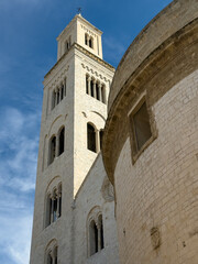Fototapeta premium the bell tower and a detail of the Primatial Metropolitan Cathedral Basilica of San Sabino in Bari.