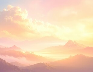 Obraz premium Serene Landscape with Colorful Sunset and Soft Pastel Clouds