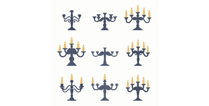 Ornate candelabrum flat vector illustration set for luxury decor design