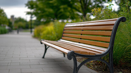 Obraz premium Park bench scene in outdoor public space