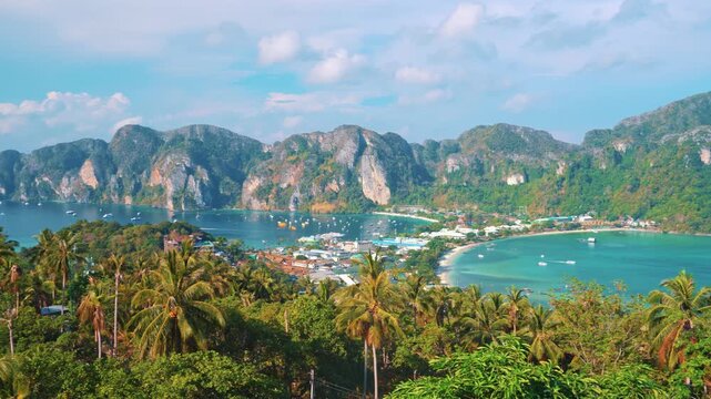 Aerial view to Ao Tonsai pier in Koh Phi phi island, Thailand
