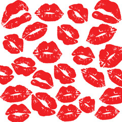 Red Lipstick Kiss Marks Seamless Pattern, Romantic Lips Print Vector for Cosmetic, Love, Fashion, Beauty, and Valentine Designs. Sexy Lips Illustration.