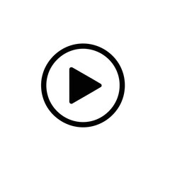 A simple black play button icon inside a white circle, representing media playback and video.