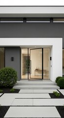 Obraz premium Modern house entrance with glass door.