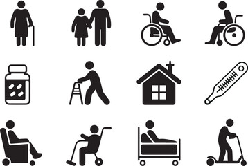 Healthcare & Daily Life Silhouette Icons | People Activity Vector Set