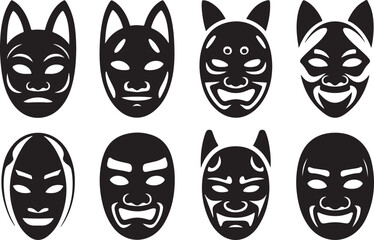 Tribal Mask Silhouette Vector Set | African & Ethnic Mask Icons