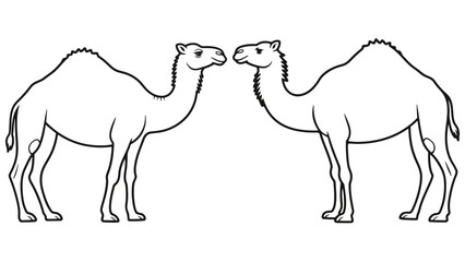 Fototapeta premium Two camels facing each other in a simple line drawing illustration