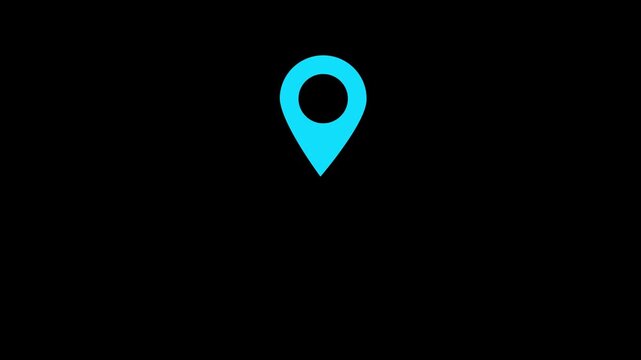 Location pin appearing animation of white map location on black background 4K animation....