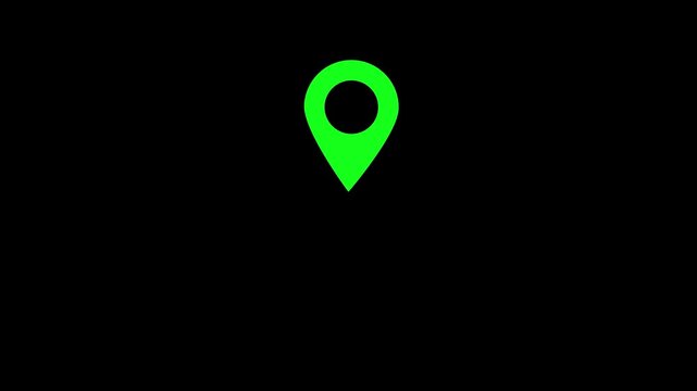 Location pin appearing animation of white map location on black background 4K animation....