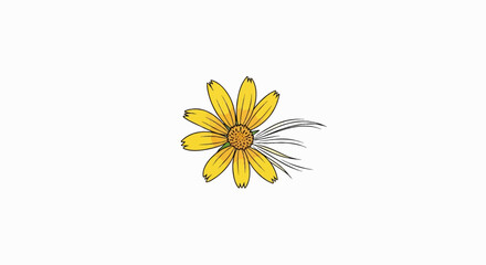 A cheerful yellow daisy flower illustration with bold black outlines and whimsical wind lines on a white background