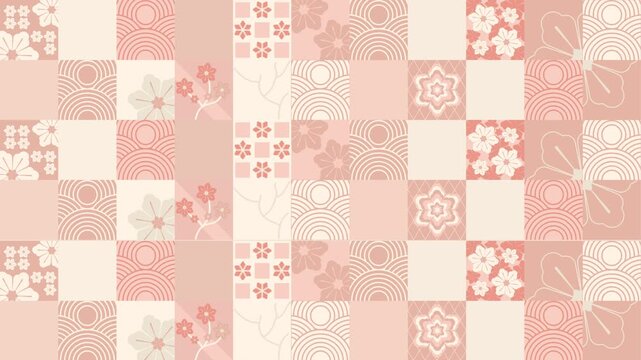 4K video  animation symmetric cute pink pattern ornamental decorative of Japanese flower floral wipe animation and looping motion graphic pink background, repeated motif video, animated footage motion
