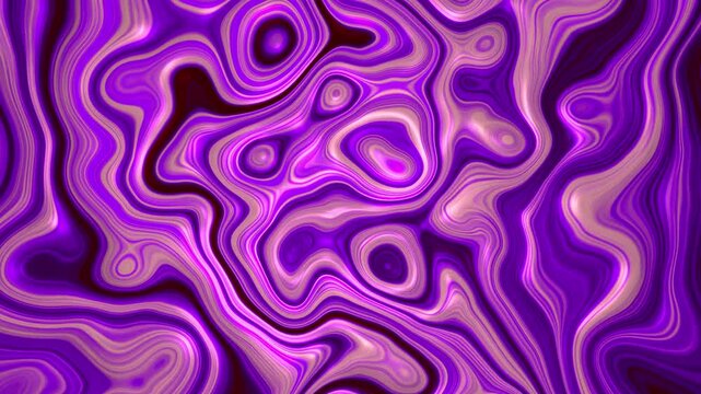 This mesmerizing 4K video clip features an abstract background with vibrant purple and magenta fluid waves. The smooth, organic liquid motion creates intricate, hypnotic patterns reminiscent of marble