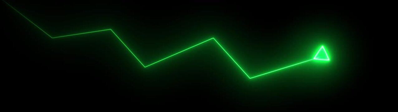 Neon Line Graph Arrow Downwards Against Black .Abstract neon line arrow down business graph.4k video.