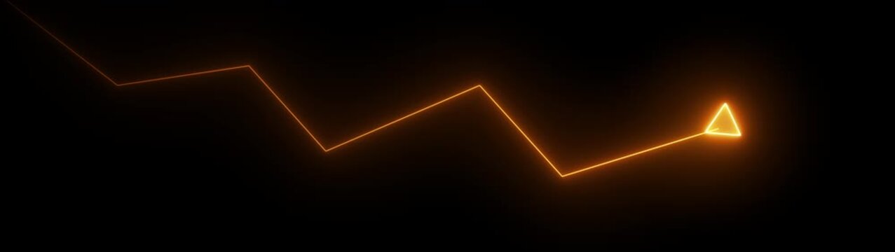 Neon Line Graph Arrow Downwards Against Black .Abstract neon line arrow down business graph.4k video animated.