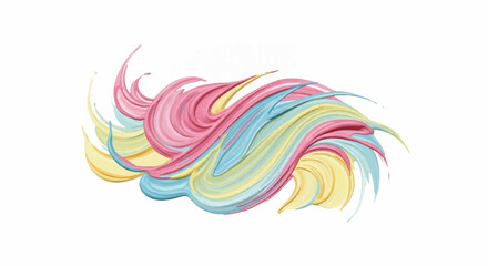 Obraz premium A dynamic swirl of pastel pink, blue, and yellow paint strokes on a white background