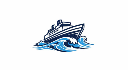 A stylized illustration of a large passenger ship sailing through dynamic blue ocean waves