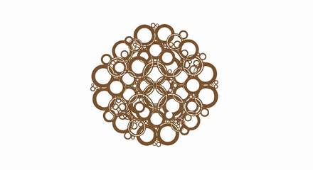 A symmetrical pattern of various sized brown rings and circles overlapping on a white background, creating depth