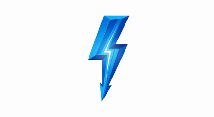 A striking 3D blue lightning bolt symbol with a bright white core, isolated on a clean white background