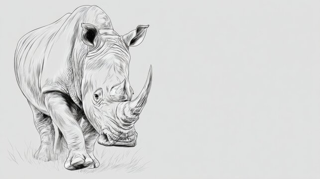 Detailed Hand-Drawn Illustration of a Rhinosaurus on White Background
