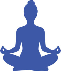 Blue silhouette of a woman meditating in lotus pose