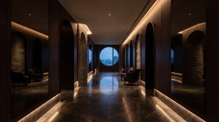 Dark Luxury Hotel Corridor Minimal Architecture