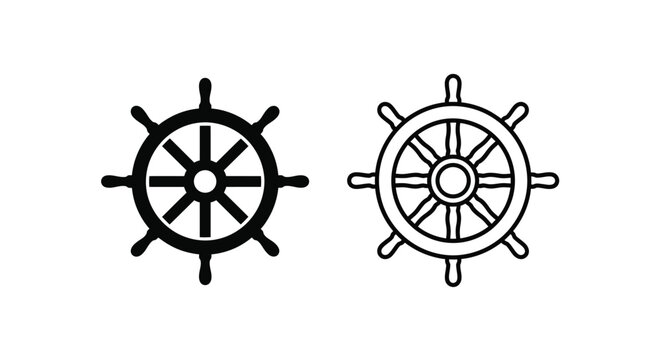Two nautical steering wheels in black and white a striking silhouette