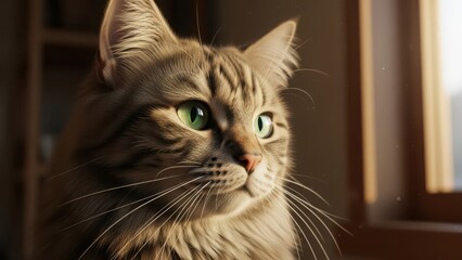 Fototapeta premium Beautiful cat with green eyes looking away from camera