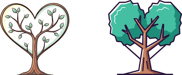 Heart,shaped,tree,love,nature,eco,concept,vector,illustration,isolated,on,white,background,green,leaves,romantic,environment,design,art,symbol