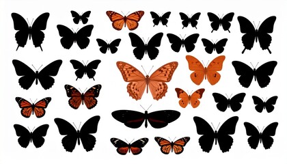 Fototapeta premium Collection of Black Butterfly Silhouettes on White Background